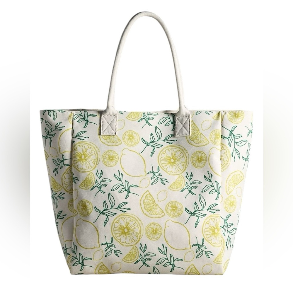 ANTHROPOLOGIE Lemons Canvas Tote - Cream/Yellow/Green